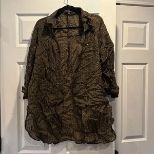 Zara Olive Green Crinkled Button Down Shirt